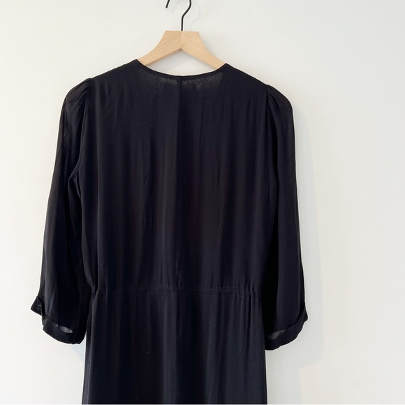 Reformation Bree deep v neck midi dress sleeves tie waist slit front black small - Picture 10 of 14